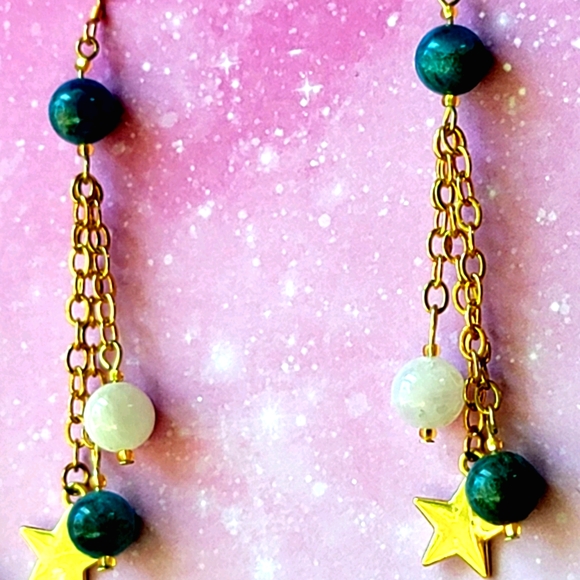 Genuine Apatite and Rainbow Moonstone 14K Gold Nec - Picture 2 of 3